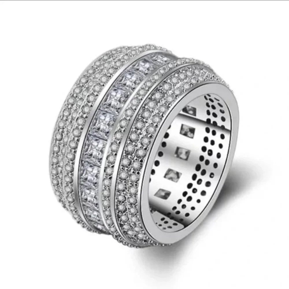 NEW LUXURY BAND 925 STERLING SILVER DIAMOND RING - Picture 3 of 5